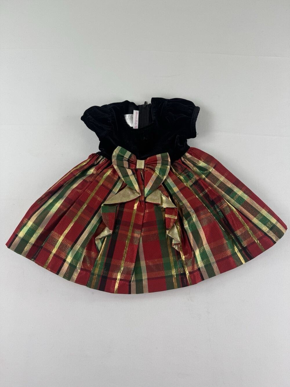 Bonnie Baby Holiday Plaid Dress 12M Red Green Gold Velvet Christmas